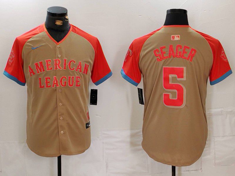 Men Texas Rangers #5 Seager Orange All star 2024 Nike MLB Jersey style 1->youth mlb jersey->Youth Jersey